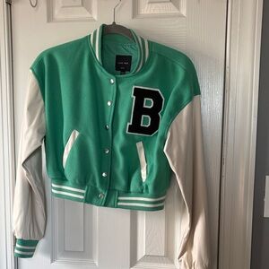 Love Tree Green and Cream Varsity Jacket